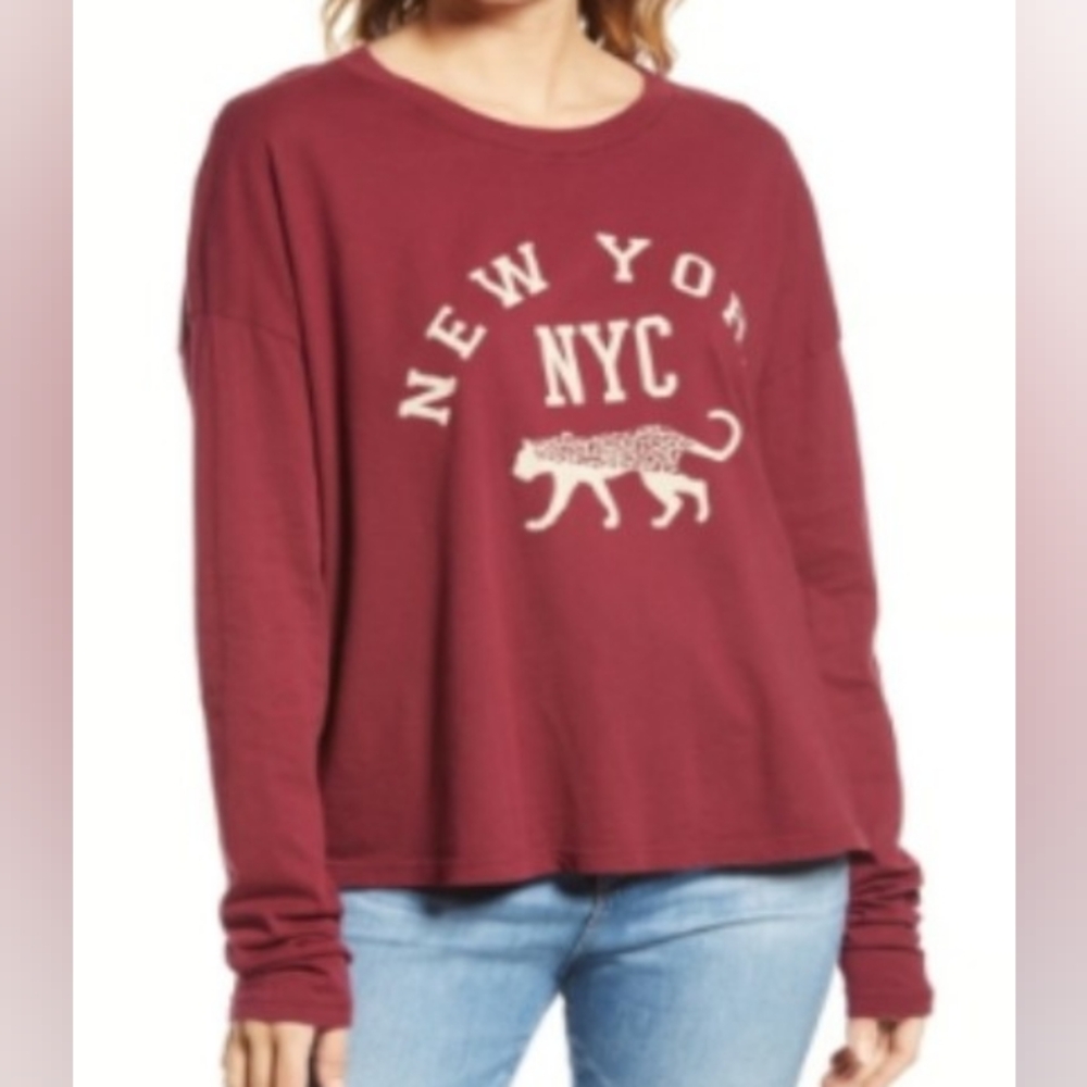 NWT Treasure & Bond Red 1X New York NYC Graphic Long Sleeve Tee Shirt